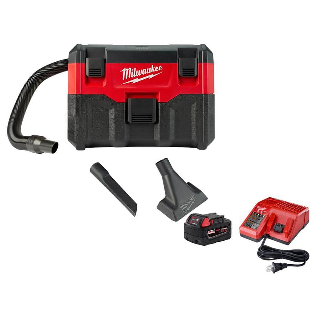 MILWAUKEE M18 18-Volt 2 Gal. Lithium-Ion Cordless Wet/Dry Vacuum with M18 XC 5.0 Ah Starter Kit (0880-20-59-1850)