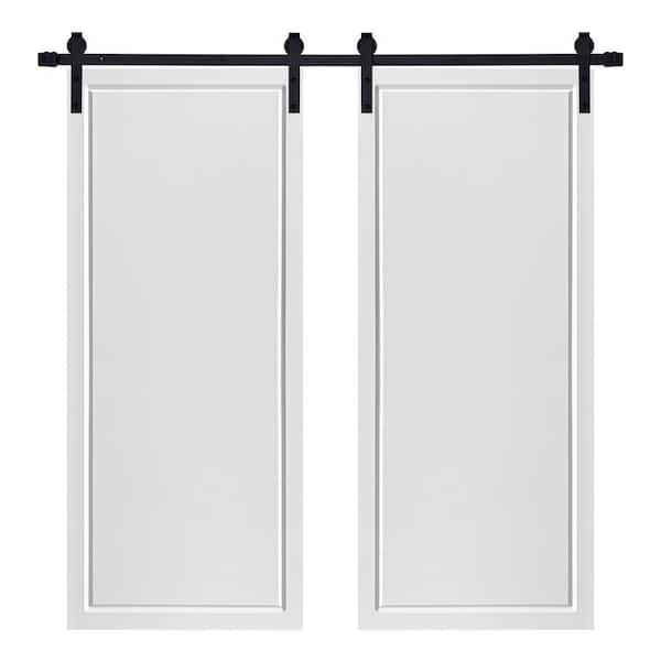 AIOPOP HOME Modern 1-Panel Designed 72 in. x 80 in. MDF Panel White Painted Double Sliding Barn Door with Hardware Kit