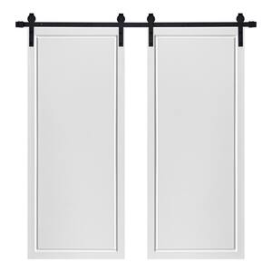 Modern 1-Panel Designed 72 in. x 96 in. MDF Panel White Painted Double Sliding Barn Door with Hardware Kit