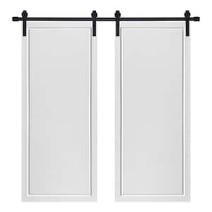 Modern 1-Panel Designed 84 in. x 84 in. MDF Panel White Painted Double Sliding Barn Door with Hardware Kit