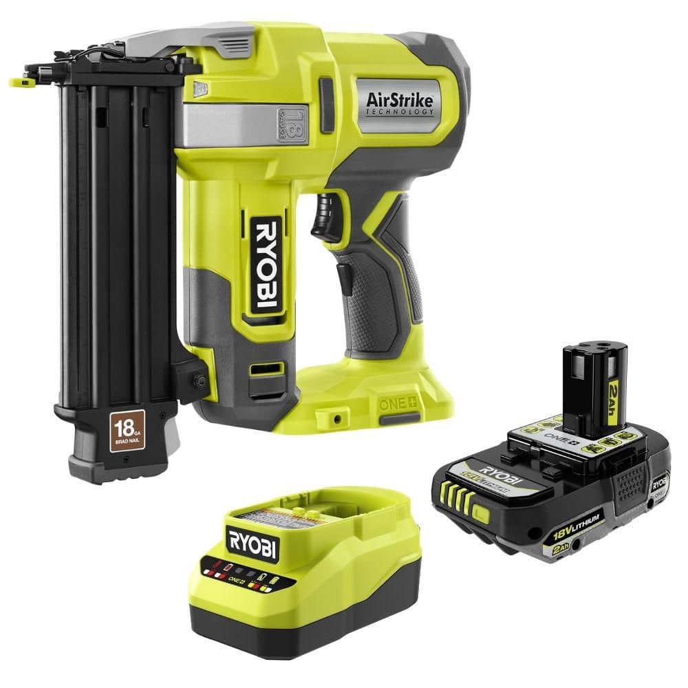Magic Powered Rife RYOBI ONE+ 18V 18-Gauge Cordless AirStrike Brad Nailer Kit with 2.0 Ah ...