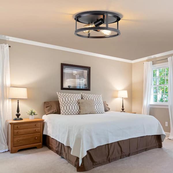 ブラインド YOU HKMGT 12.7 in. 2-Light Farmhouse Black Flush Mount Ceiling Light