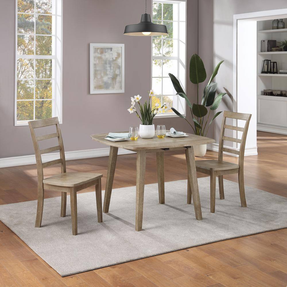 Gray Rubberwood 3-Piece Drop Leaf Dining Set