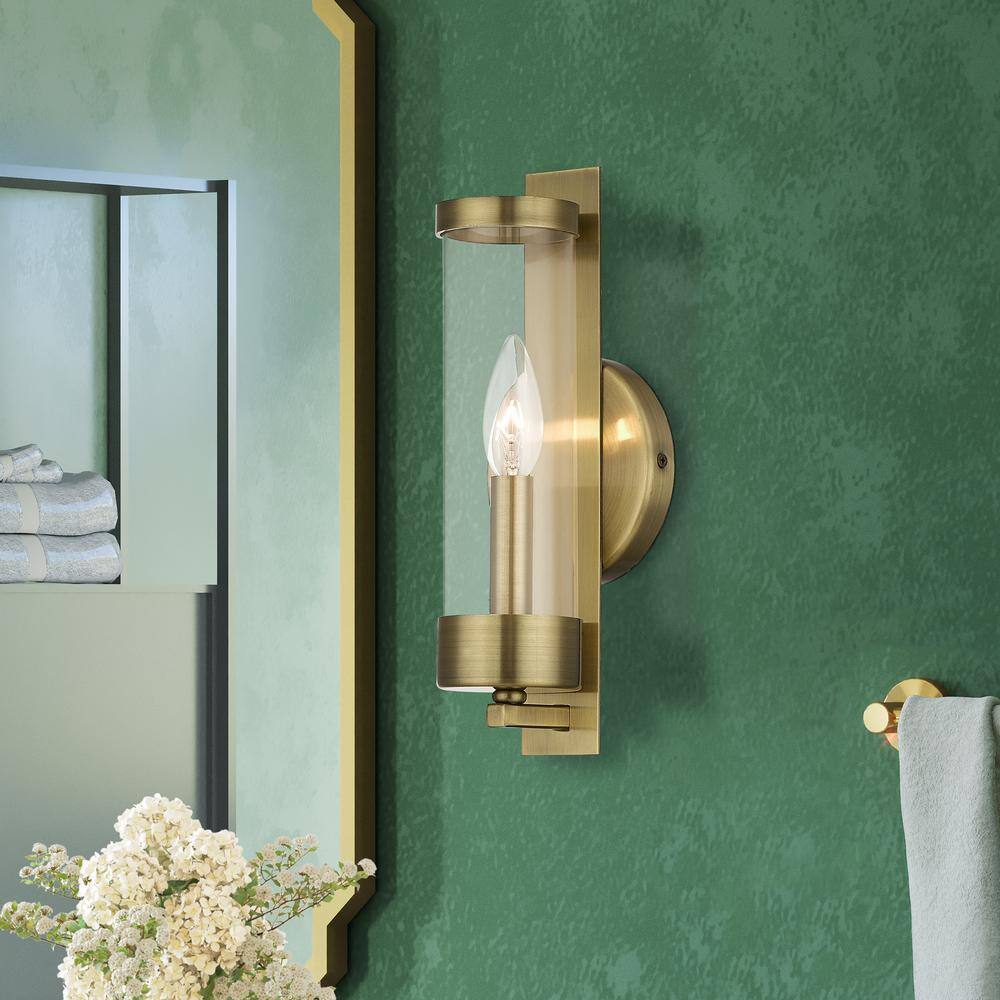 Antique Brass Dimmable Wall Sconce with Clear Glass