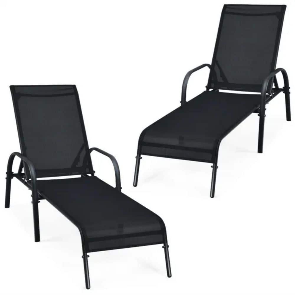 2-Pieces Outdoor Patio Lounge Chair Chaise Fabric with Adjustable Reclining Armrest, Black price history on PriceWatchPro