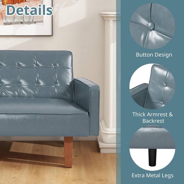 WONDER COMFORT Modern 74.41 in. Gray Twin Size Faux Leather WONDER COMFORT Modern 74.41 in. Gray Twin Size Faux Leather