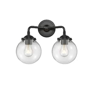 Beacon 14 in. 2-Light Oil Rubbed Bronze Vanity Light with Clear Glass Shade