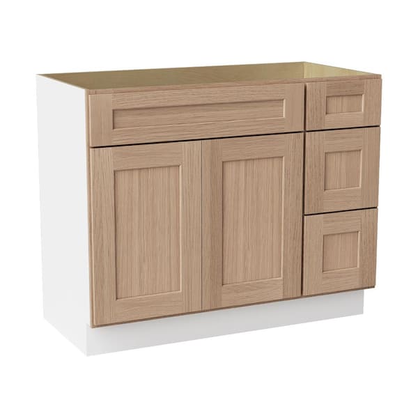 42 in. W x 21 in. D x 34.5 in. H Ready to Assemble Solid Wood Shaker Bath Vanity Combo Cabinet in Oak