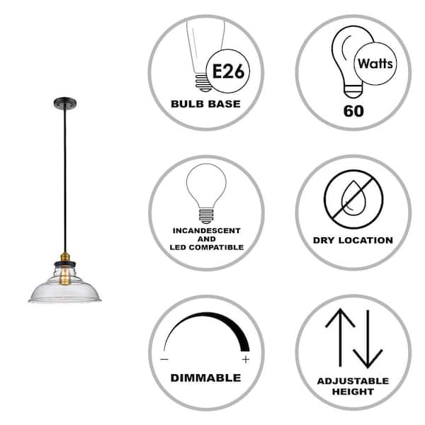 Jackson 1-Light Oil Rubbed Bronze Pendant Light Fixture with Clear Glass Schoolhouse Shade