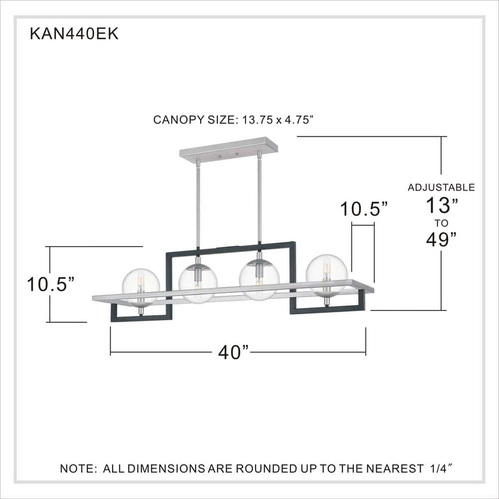 Kane 40" Black Steel and Glass Island Chandelier