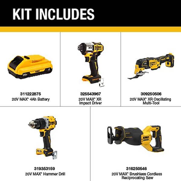 20V MAX Lithium-Ion Cordless 4-Tool Combo Kit with (2) 4.0 Ah Batteries and Charger