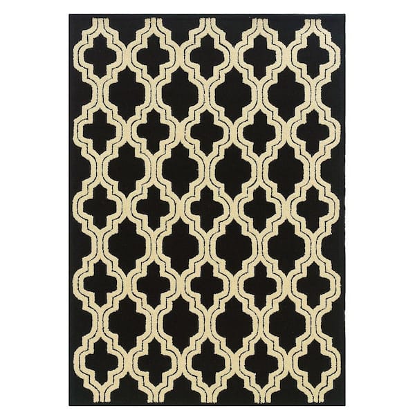 Linon Home Decor Le Soliel Collection Black and Ivory 5 ft. x 7 ft. Outdoor Area Rug