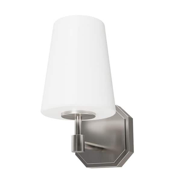 Nolita 1-Light Brushed Nickel Wall Sconce with Cased White Glass Shade