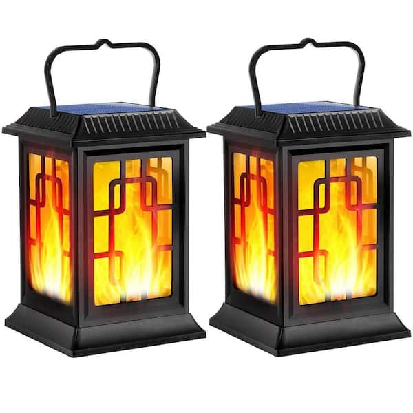 Outdoor Waterproof Hanging Solar Lanterns Garden Lights Solar Powered Flame Lights LED Lights (2 Pack)
