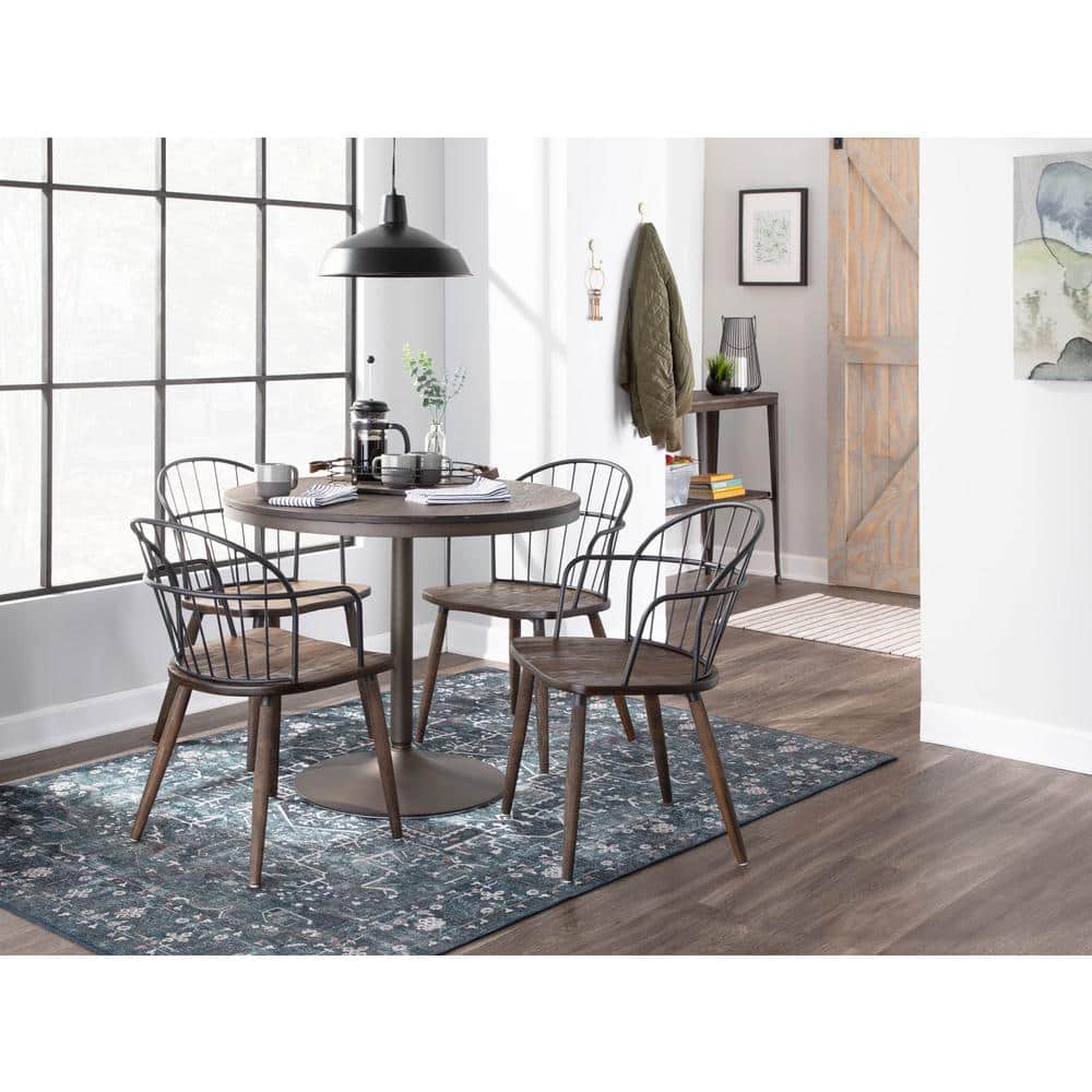 Riley Dark Brown Wood and Metal Arm Chair