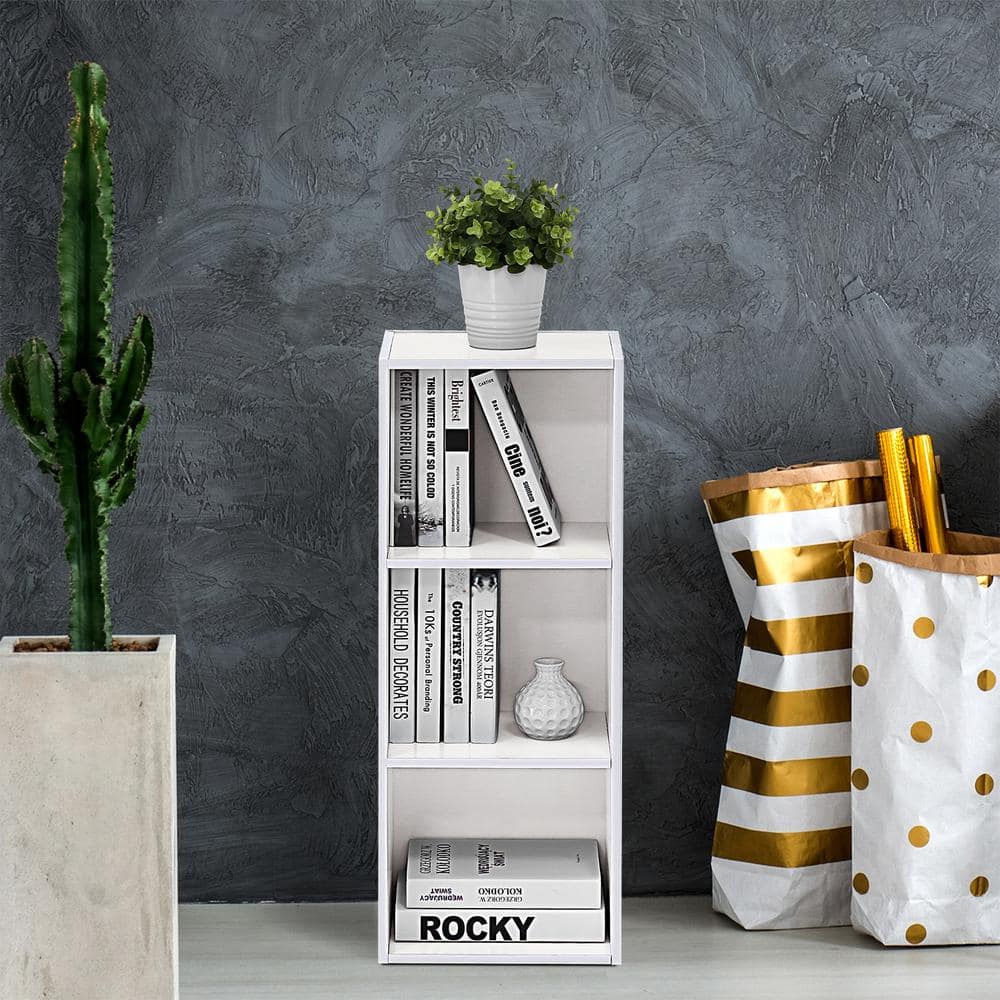 Sleek White Wood 3-Tier Open Cube Bookshelf