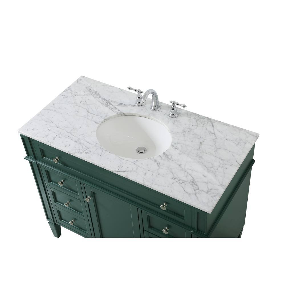 Green Solid Wood and Marble Single Bathroom Vanity
