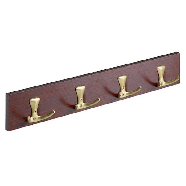 Hettich 19.6 in. Cherry and Matte Gold 4 Double Hook Rail