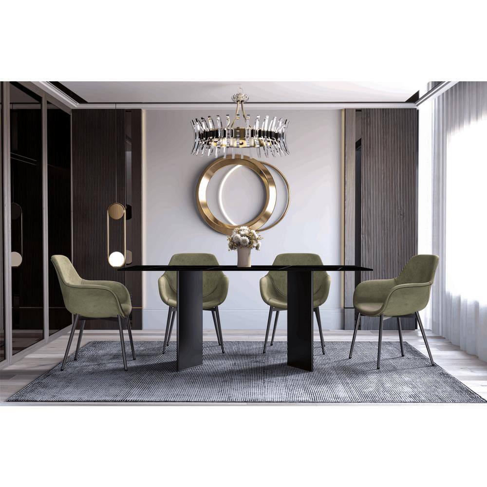 Rectangular Black Glass Dining Table with Stainless Steel Base