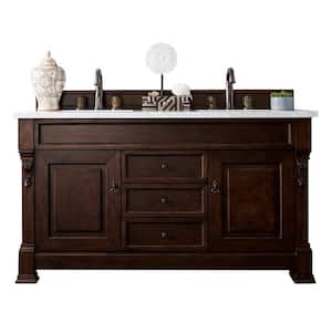 Brookfield 60 in. W x 23.5 in. D x 34.3 in. H Double Bath Vanity in Burnished Mahogany with top in Arctic Fall