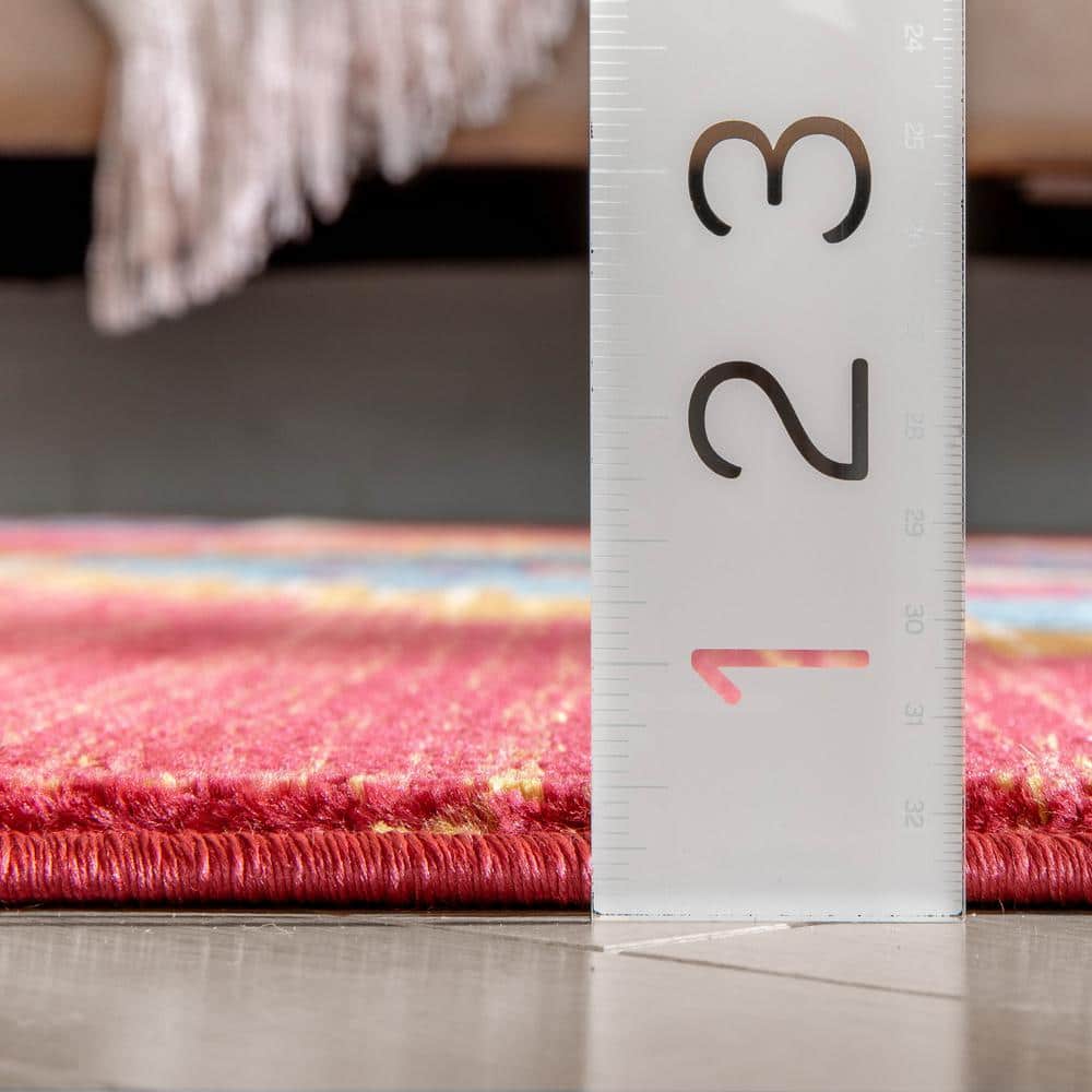 Crimson and Ivory Synthetic Southwestern Runner Rug 2'7" x 9'10"