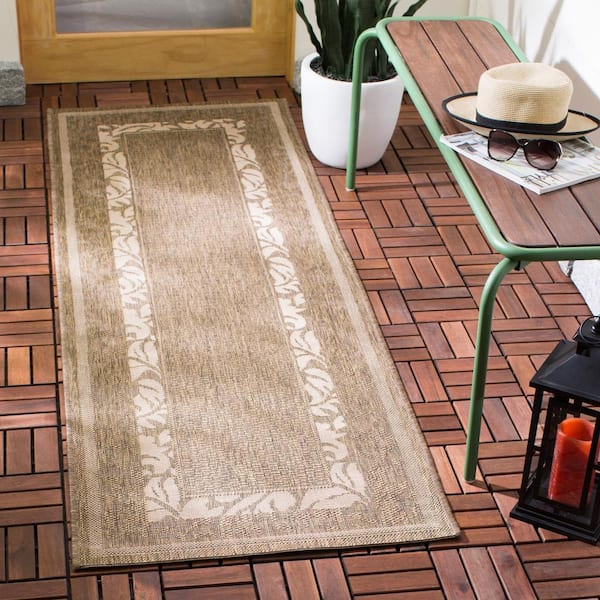 Courtyard Brown/Natural 2 ft. x 7 ft. Border Indoor/Outdoor Patio  Runner Rug