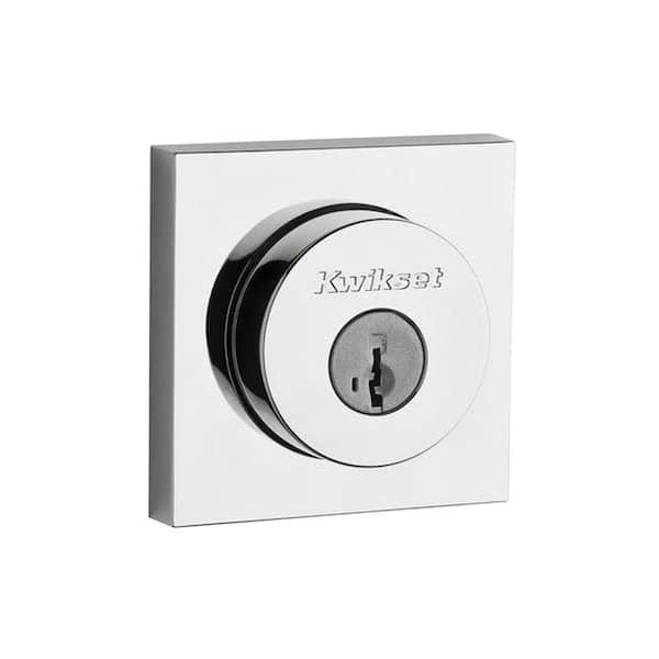 Kwikset Square Contemporary Polished Chrome Single Cylinder Deadbolt Featuring SmartKey Security