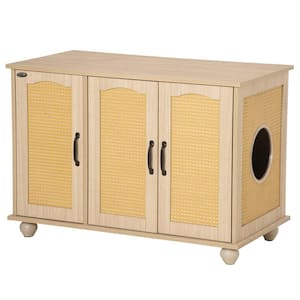 PawHut 39 in. x 21 in. x 27 in. Indoor Oak Wooden/Rattan Cat