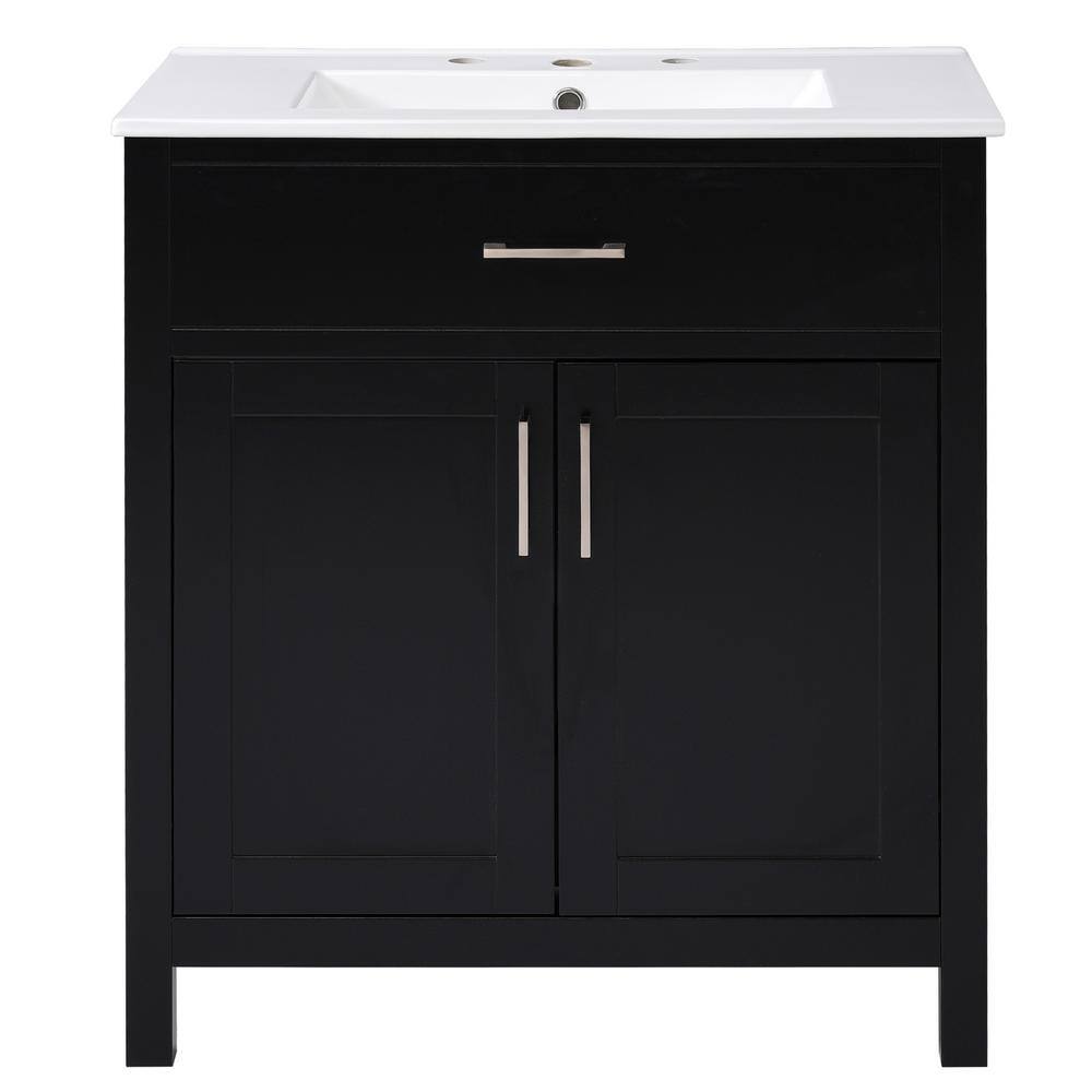 Boosicavelly 30 in. W Freestanding Black Bath Vanity with White Ceramic ...