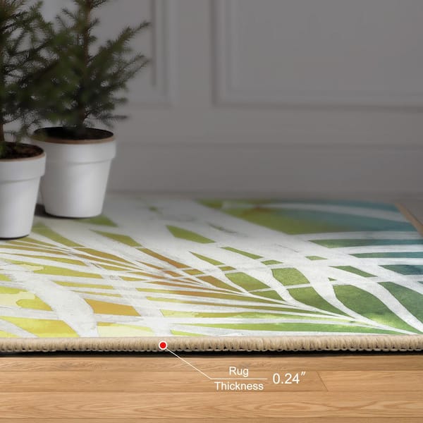 Multi-Colored 5 ft. x 8 ft. Palma di Luce II Washable Leaf Art Area Rug