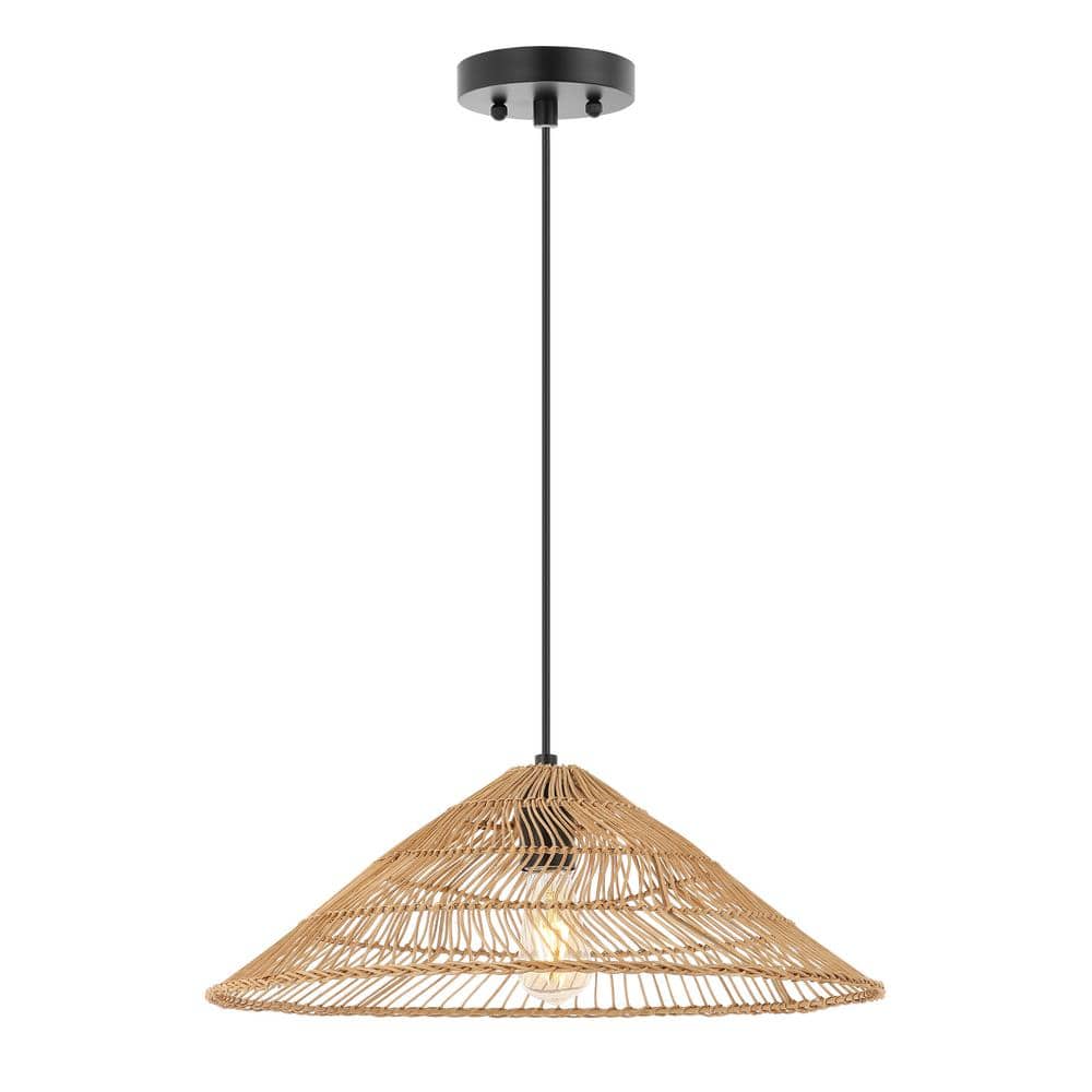 Nova 20.25" Brown Rattan Cone-Shaped LED Pendant Light with 180" Cord
