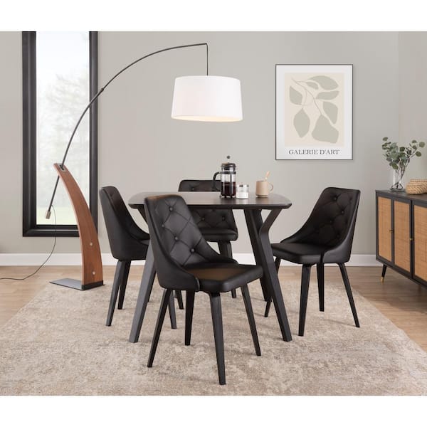 Lumisource Marche Black Faux Leather and Black Wood Button Tufted Side Chair (Set of 2)