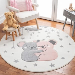 Carousel Kids Ivory/Pink 5 ft. x 5 ft. Stars Round Area Rug