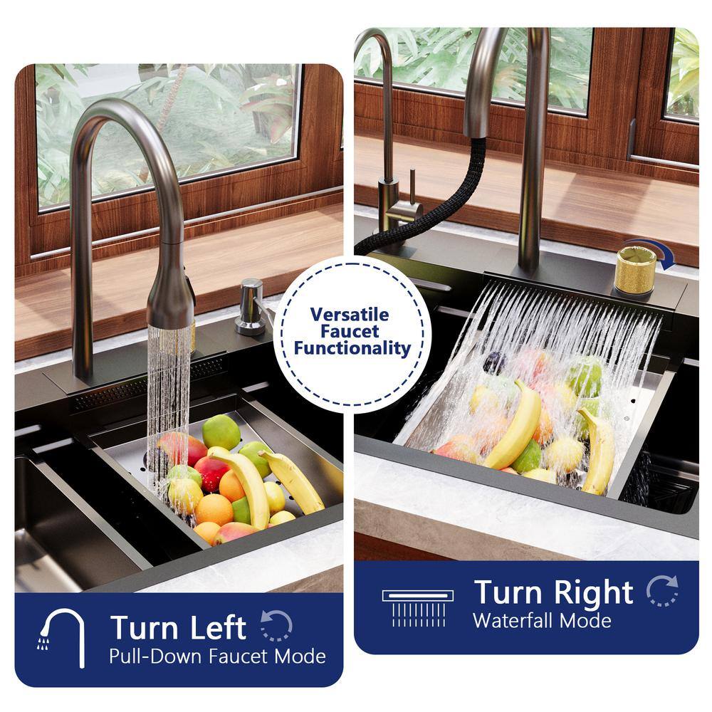 30" Black Stainless Steel Drop-In Single Bowl Kitchen Sink Workstation
