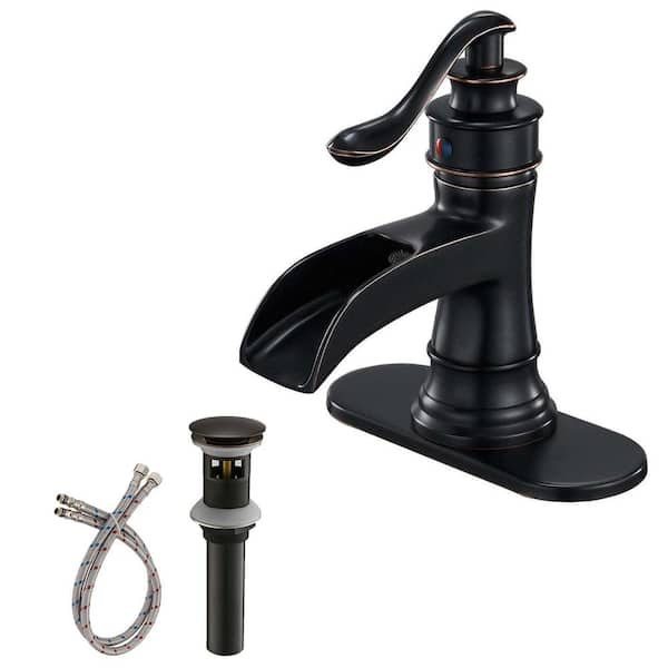 Unbranded Single Handle Single Hole Bathroom Faucet with Pop-Up Drain Brass Waterfall Bathroom Sink Faucets in Oil Rubbed Bronze