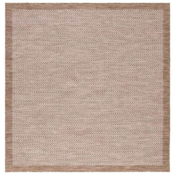 Beach House 7 ft. x 7 ft. Square Brown/Ivory Chevron Border Indoor/Outdoor Area Rug