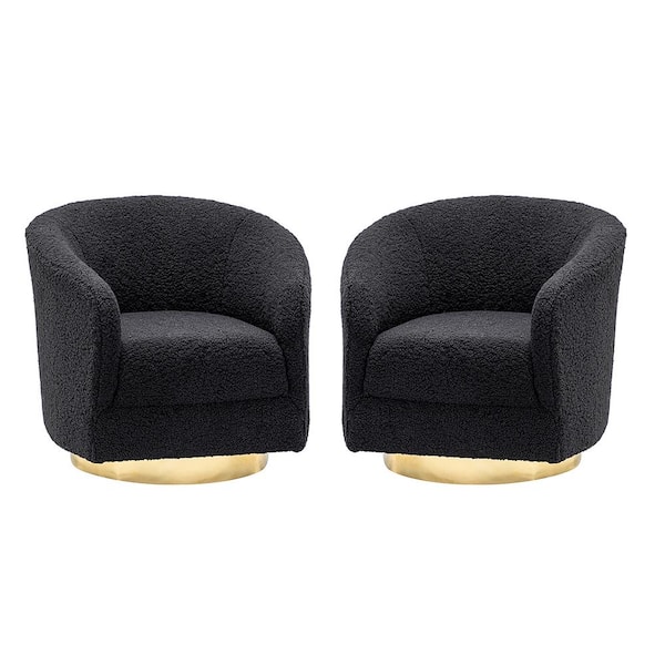 JAYDEN CREATION Cadeddu Black Polyester Barrel Chair with Swivel (Set of 2)