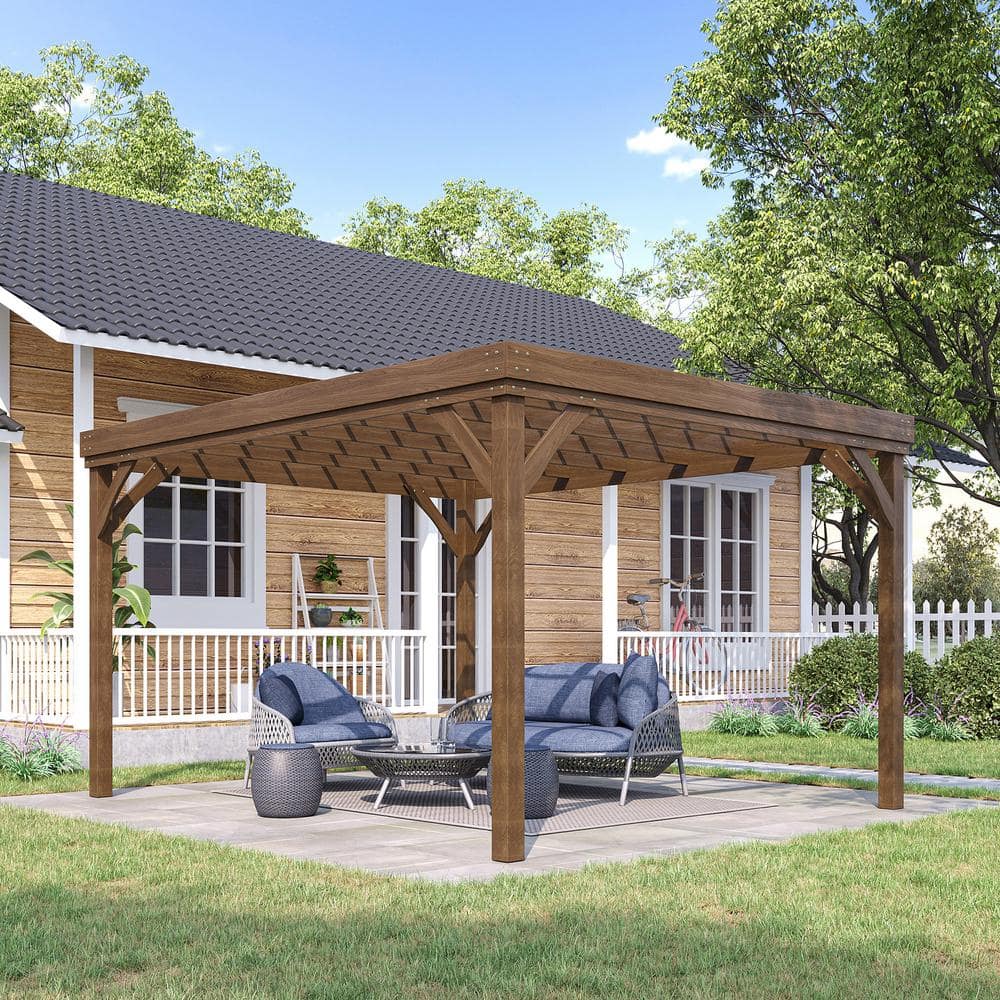 Outsunny 10' x 12' Brown Fir Wood Pergola Gazebo