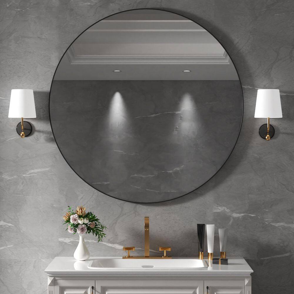 36 in. W x 36 in. H Round Aluminum Framed Wall Bathroom Vanity Mirror in Glossy Black price history on PriceWatchPro