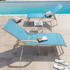 2-Piece Aluminum Adjustable Outdoor Chaise Lounge in Blue with Armrests