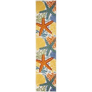 Charlie 2 X 12 ft. Orange Blue and Yellow Animal Print Indoor/Outdoor Area Rug