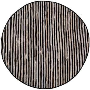 Rag Rug Black/Multi 6 ft. x 6 ft. Round Gradient Striped Area Rug