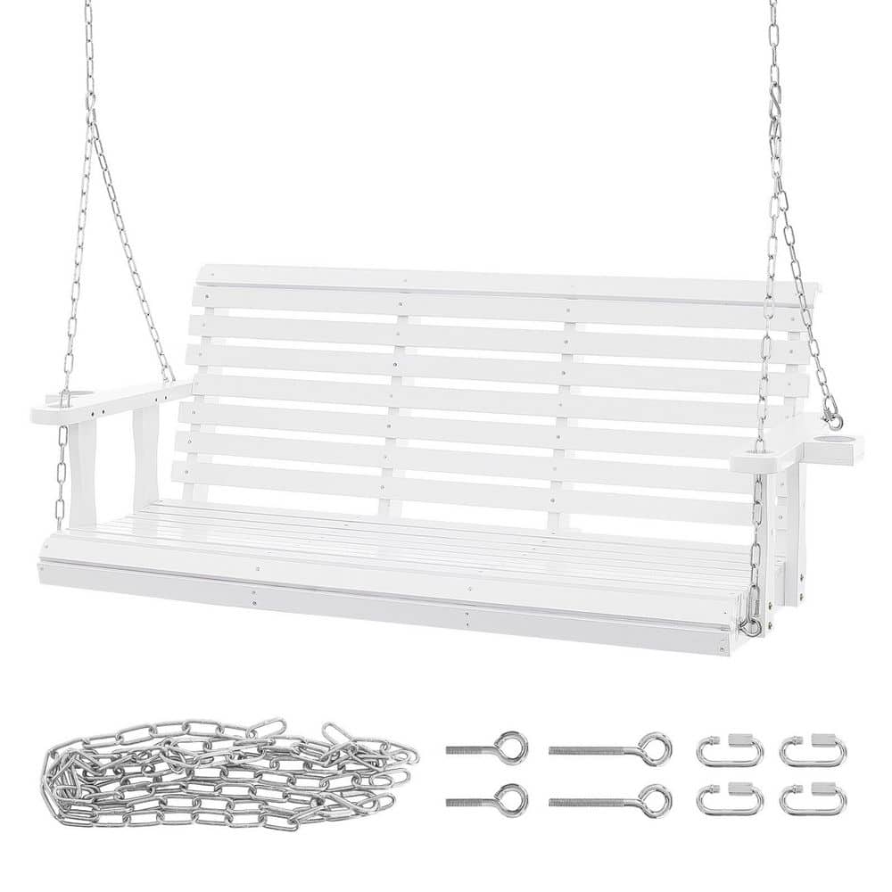 5.5 ft. Wooden Porch Swing-Heavy Duty Patio Bench for Courtyard & Garden, 880 lbs. Capacity, Hanging Chains, White price history on PriceWatchPro