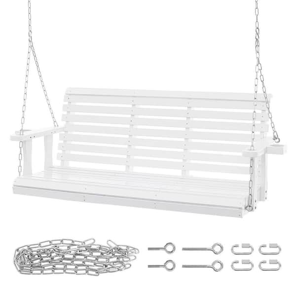 5.5 ft. Wooden Porch Swing-Heavy Duty Patio Bench for Courtyard & Garden, 880 lbs. Capacity, Hanging Chains, White