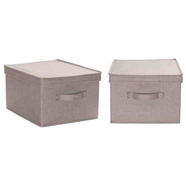 HOUSEHOLD ESSENTIALS 5 Gal. Large Storage Box in Silver Linen (2-Piece)