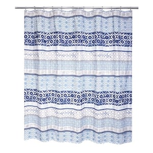 71 in. W x 71 in. White/Blue Elliott Shower Curtain Polyester