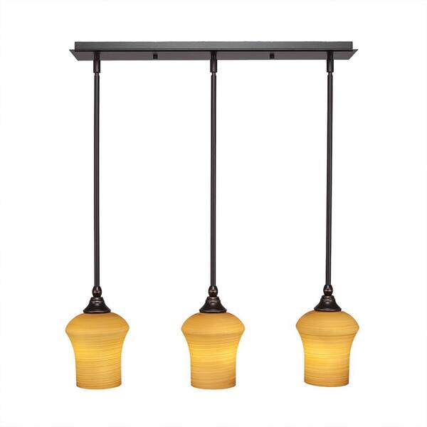 Unbranded Livingston 100-Watt 3 Light Dark Granite Linear Pendant Light with 5.5 in. Cayenne Linen Glass Shades No Bulbs Included