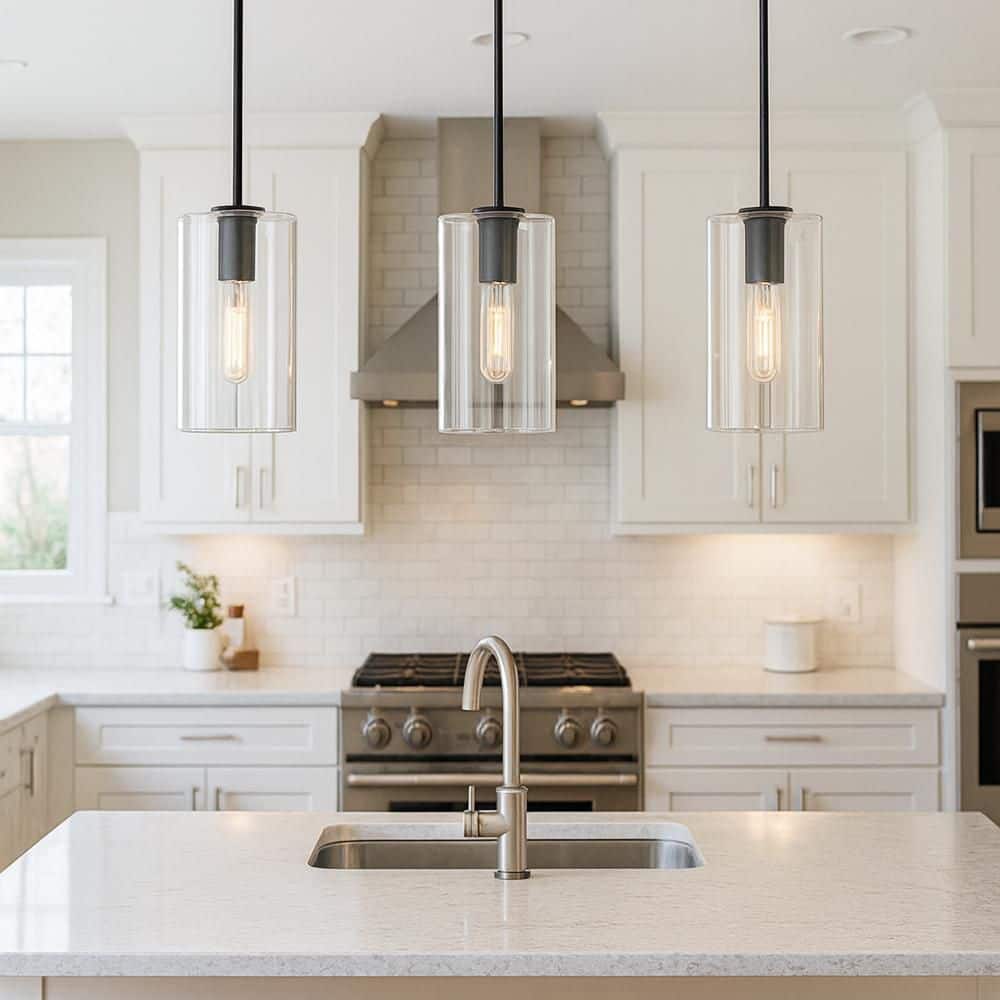 LARK Lane Black + Clear Glass Cylindrical Pendant Light 83377BK