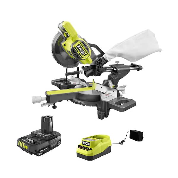 RYOBI ONE+ 18V Cordless 7-1/4 in. Sliding Compound Miter Saw with 2.0 Ah Battery and Charger