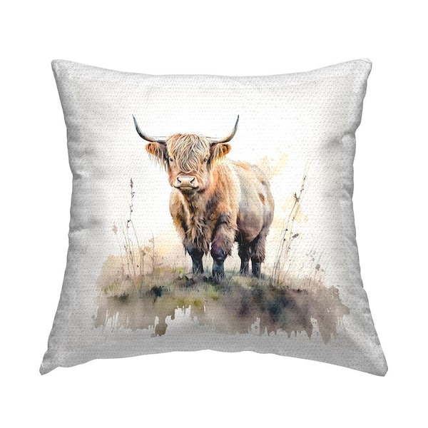 Stupell Industries Highland Cow Nature Brown Square Outdoor Throw Pillow